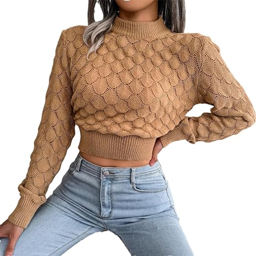 Women Casual Hollow Out Long Sleeve Knitted Pullovers And Sweaters Crop Top