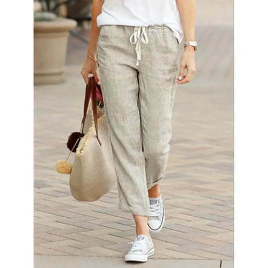 Elegant Black Drawstring Elastic Waist Casual Pants