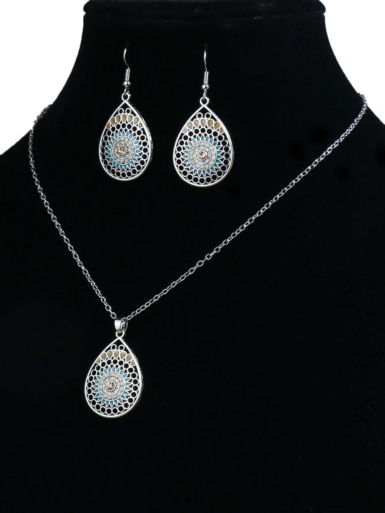 Droplet Hollow Colored Glazed Earrings & Necklace Set