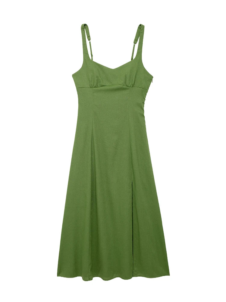 Style Linen Adjustable Shoulder Strap Dress