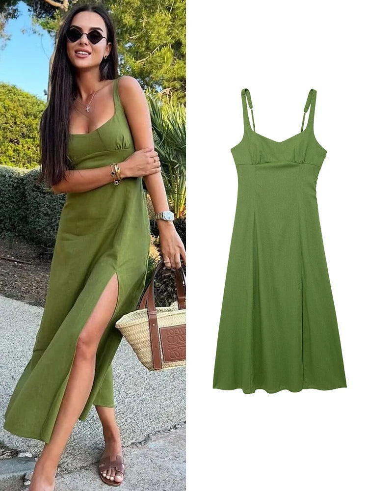 Style Linen Adjustable Shoulder Strap Dress