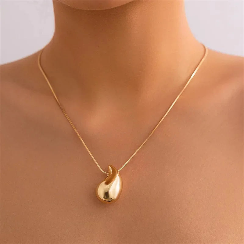 Gold Stainless Steel Waterdrop Pendant Necklace