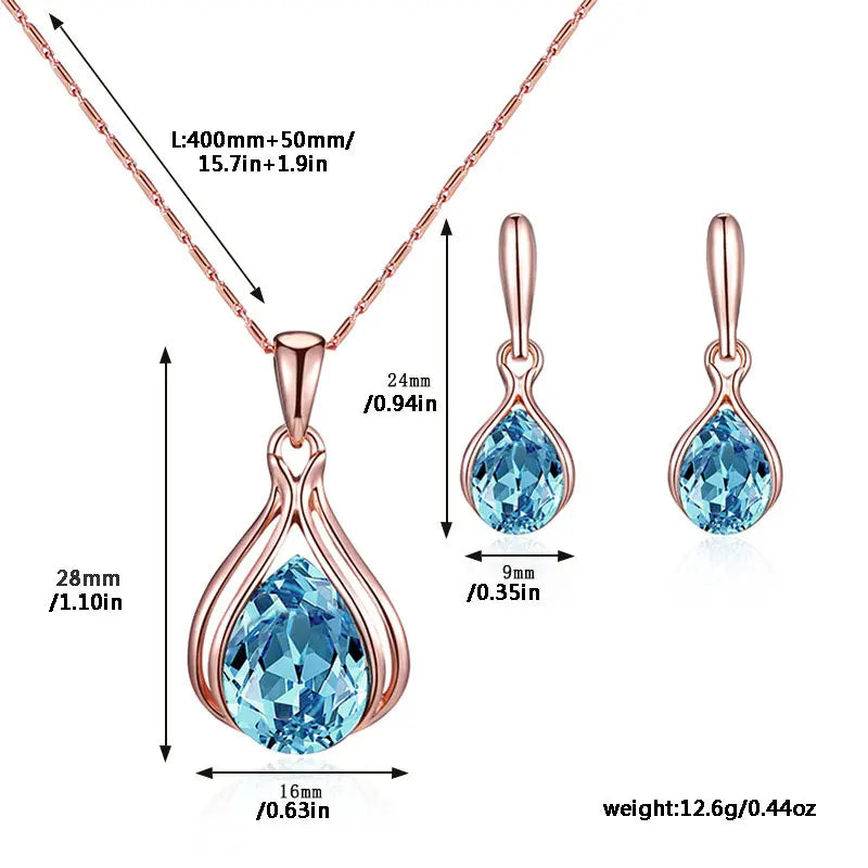 Water Drop Shape Pendant Necklace & Earrings Set