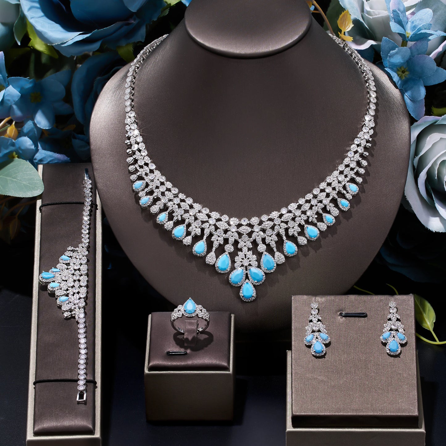 Zircon Super Deluxe Tassel Water Drop Bridal Jewelry Set