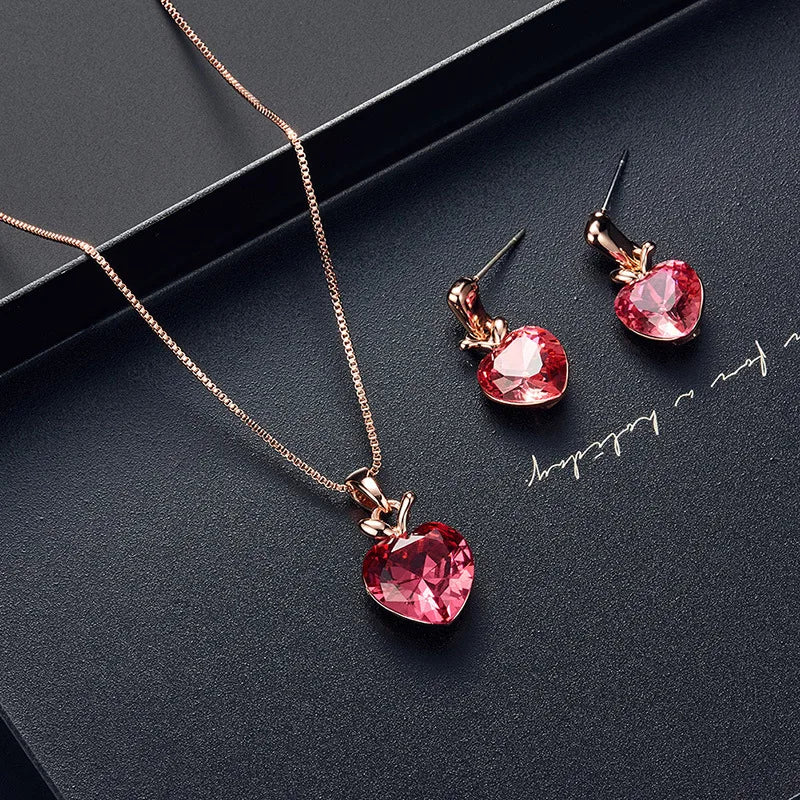 Love Crystal Apple Pendant Necklace & Earrings Set