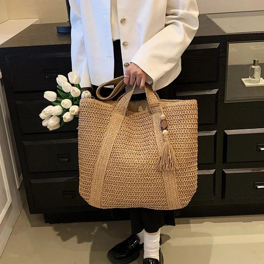 Hand-Woven Summer Totes Bag with Tassel