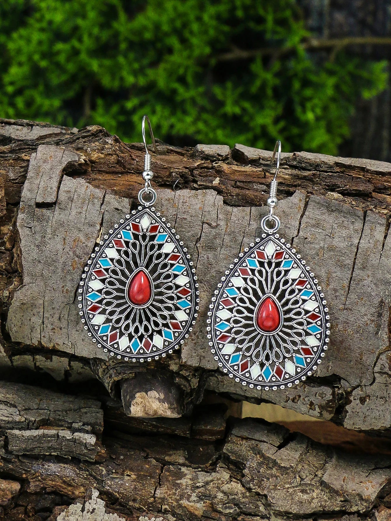 Droplet Hollow Colored Glazed Earrings & Necklace Set