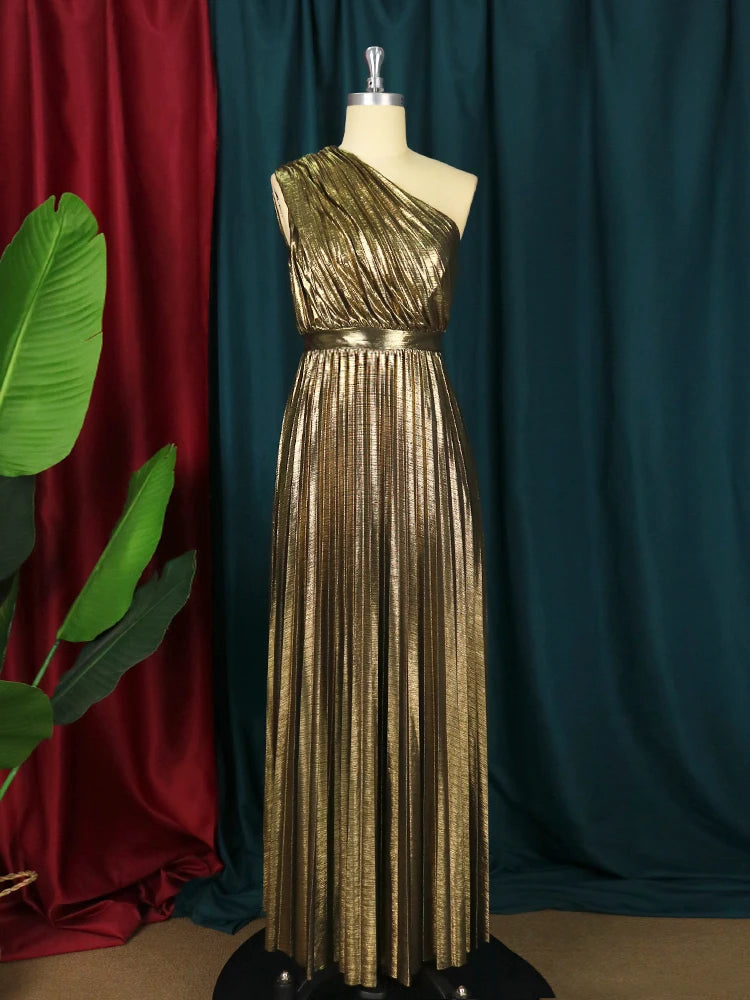 Luxury Maxi Long Metallic Pleated Dress