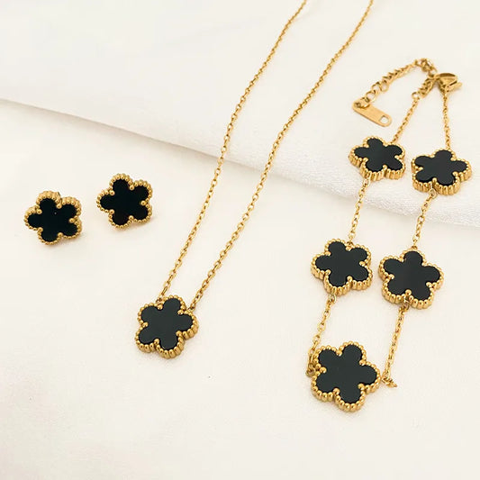 Luxury Five Leaf Flower Pendant Jewelry Set