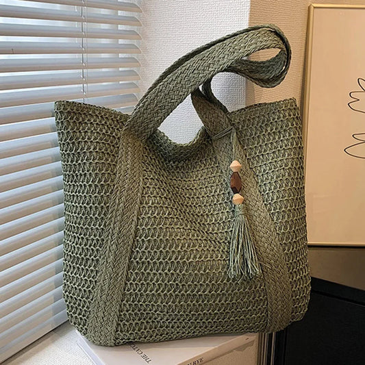 Hand-Woven Summer Totes Bag with Tassel