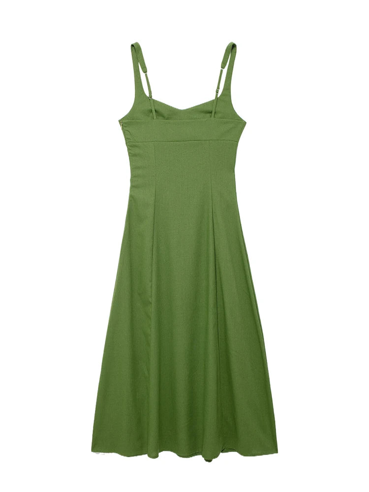 Style Linen Adjustable Shoulder Strap Dress