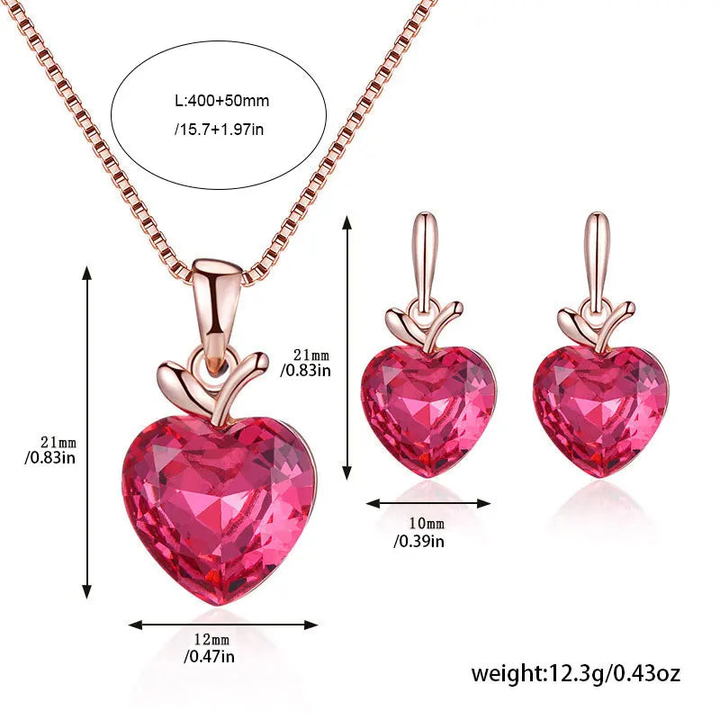 Love Crystal Apple Pendant Necklace & Earrings Set