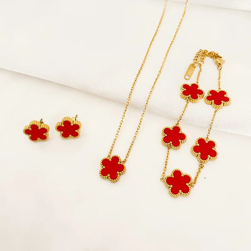 Luxury Five Leaf Flower Pendant Jewelry Set