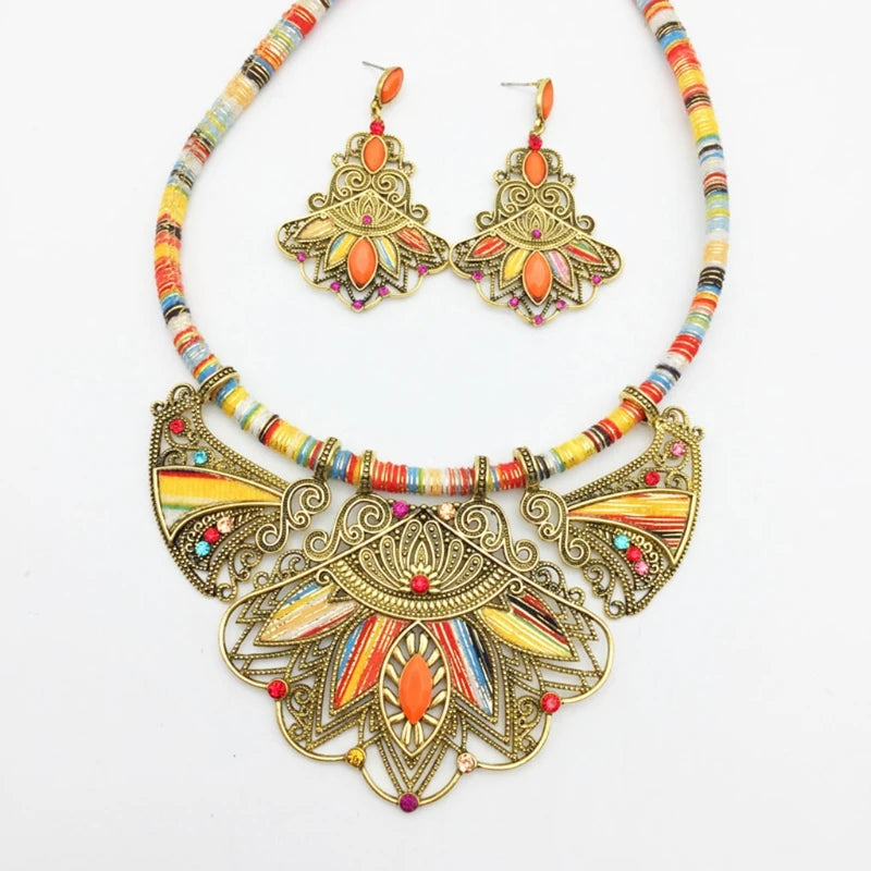 Bohemian Vintage Enamel Rhinestone Jewelry Set