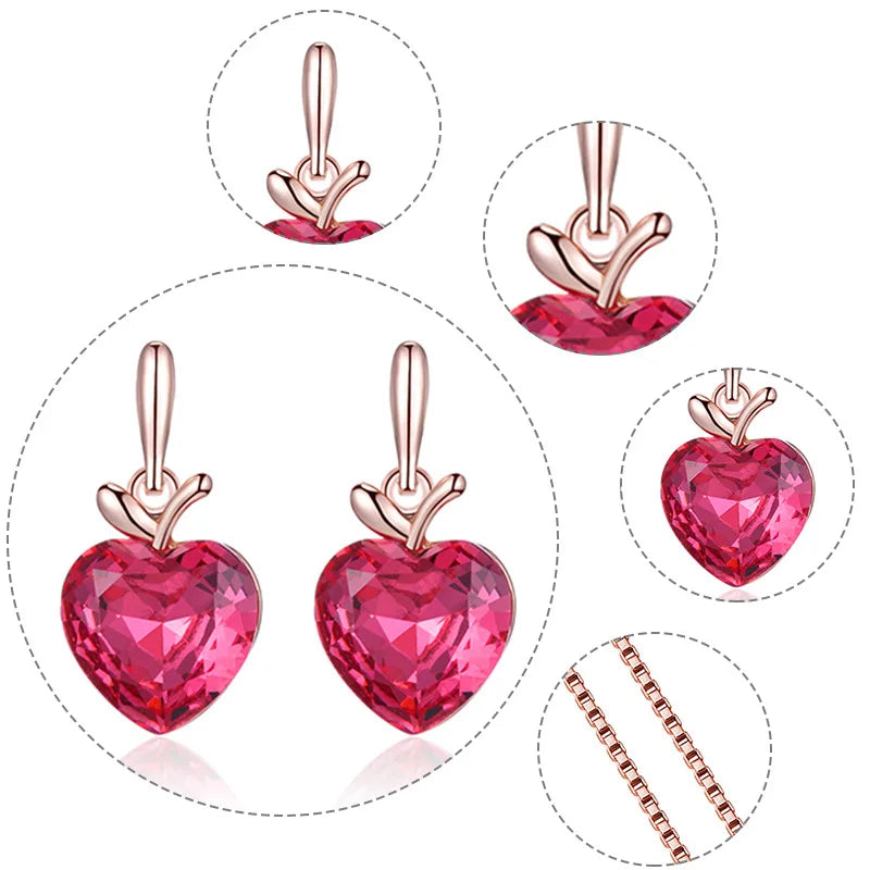 Love Crystal Apple Pendant Necklace & Earrings Set