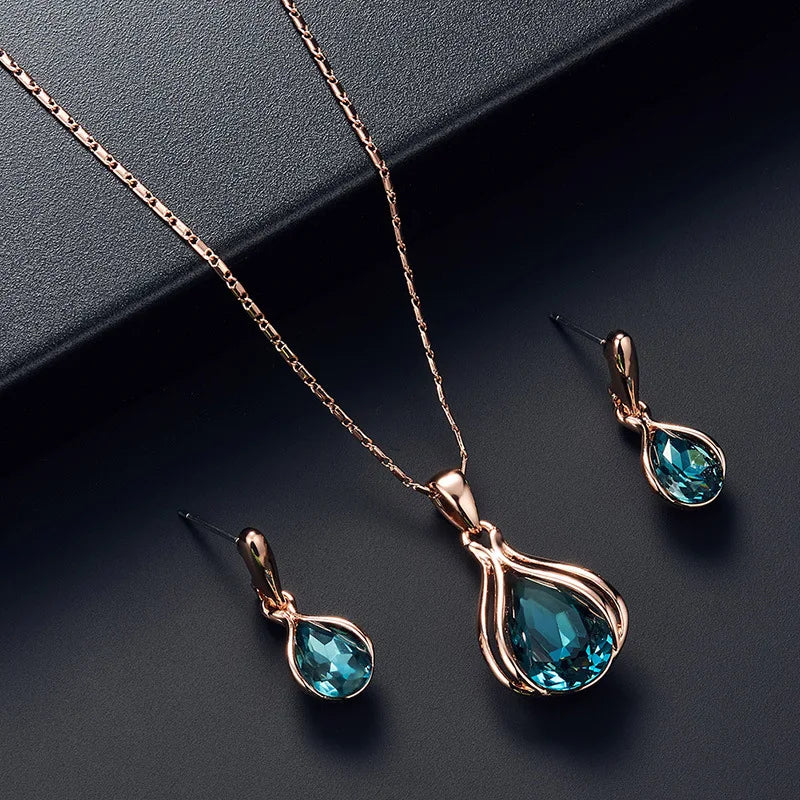 Water Drop Shape Pendant Necklace & Earrings Set