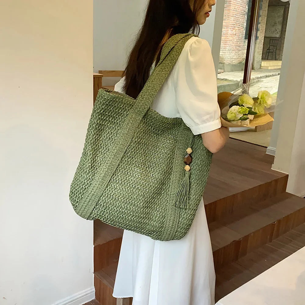 Hand-Woven Summer Totes Bag with Tassel