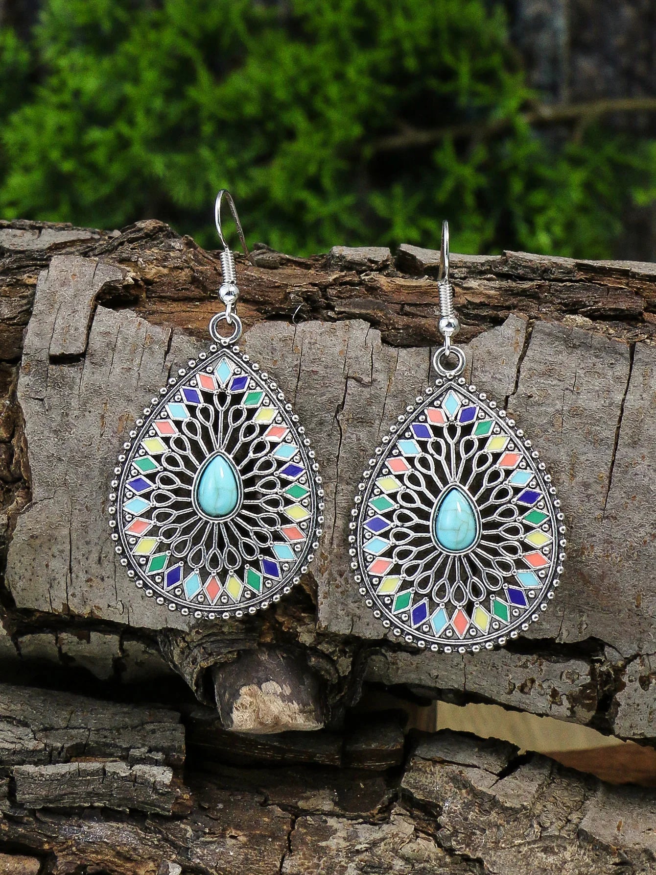 Droplet Hollow Colored Glazed Earrings & Necklace Set