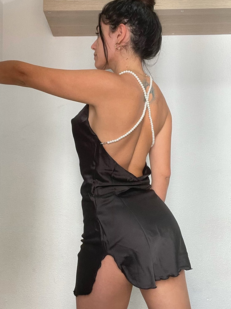 Silk Strap-Backless Mini Dress