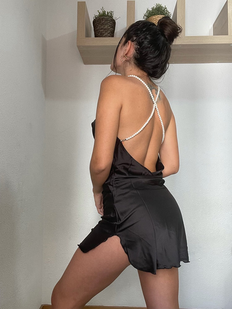 Silk Strap-Backless Mini Dress