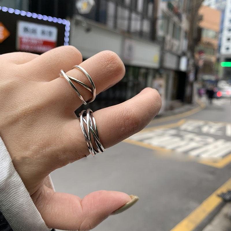 Cross Curve Line Opening Ring - SHANIRE